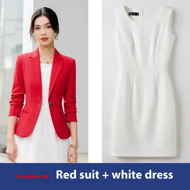 Women's Chanel Style Suit White Vest Dress Bright Red - Shop at LoveMi