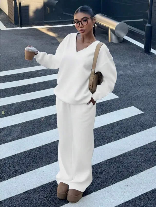 Suit Sweater Long Sleeve Loose Casual American Style - Ivory White