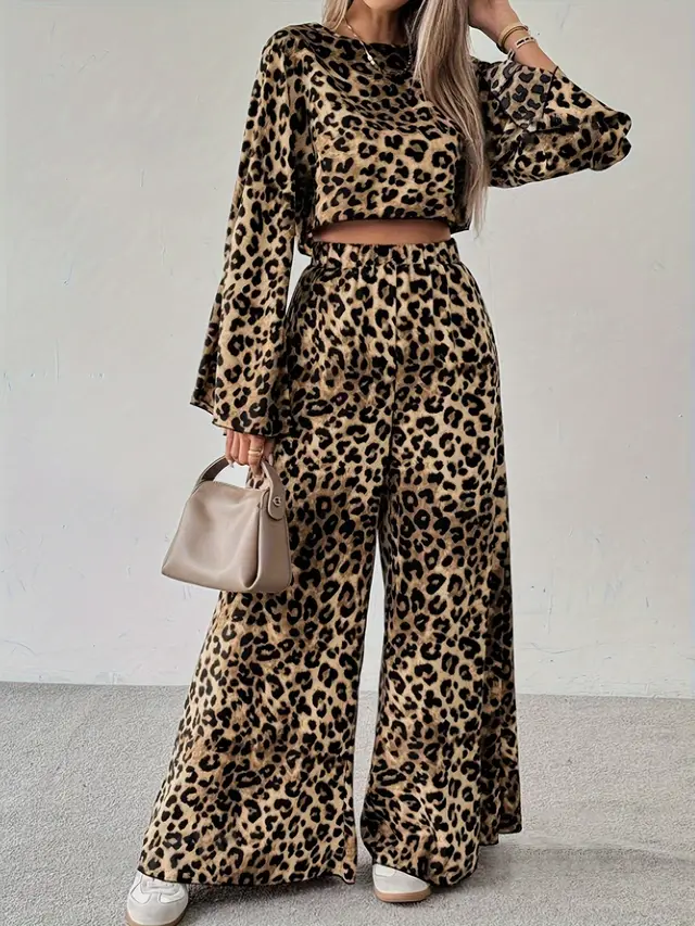 Leopard Print Loose Comfortable Long Sleeve Trousers Two piece Set Leopard Suit - Shop at LoveMi