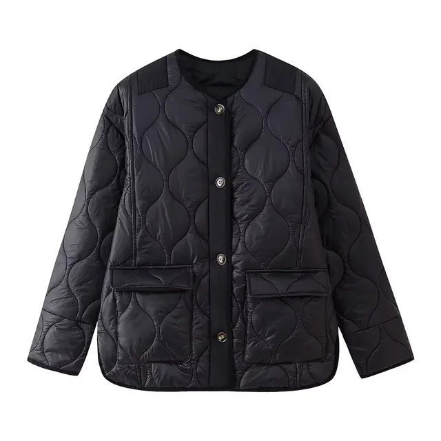 Unisex Style Diamond Lattice Casual Style All matching Cotton padded Jacket Black - Shop at LoveMi