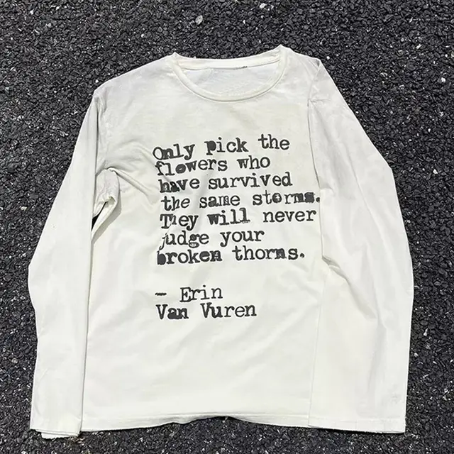 American Fashion Brand Design Letter Print Long Sleeve T shirt White - Shop at LoveMi