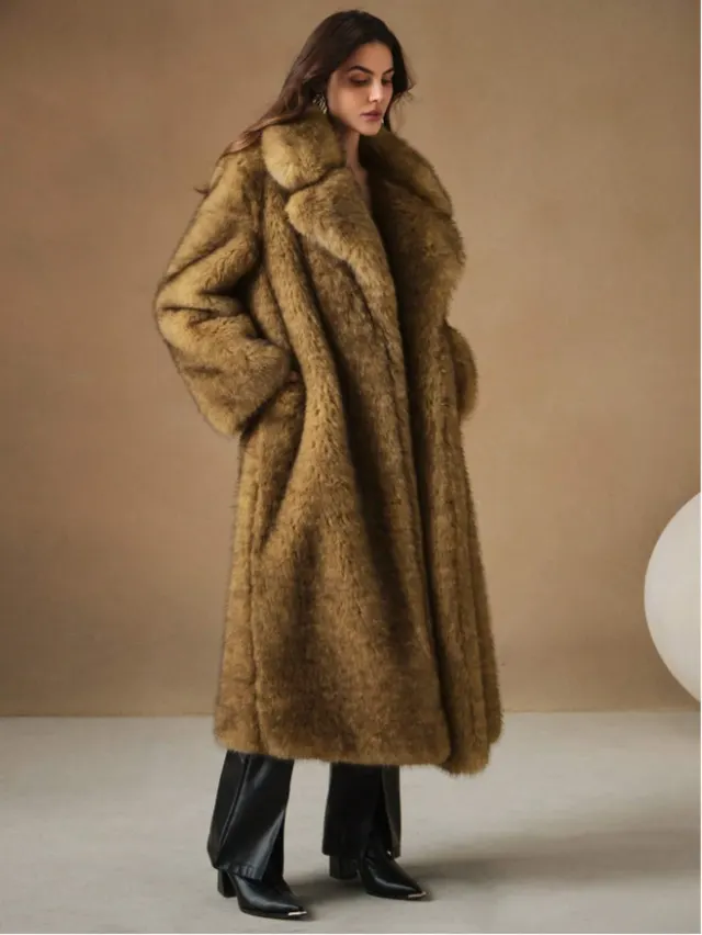 Women's Fall Winter Fashion Fluffy Long Imitation Fox Fur Jacket - Yellow Dyed Tip - View 1