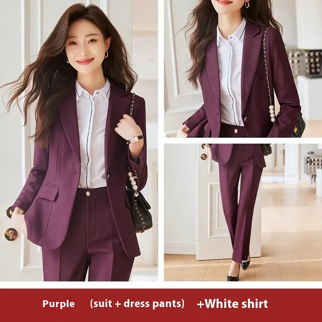 Winter Temperament Office Wear Women's Suit Purple 3Pcs - Shop at LoveMi