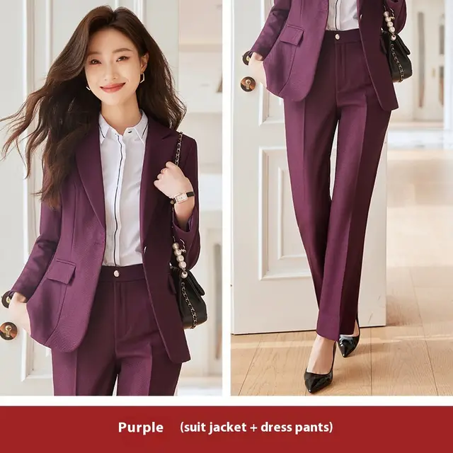 Winter Temperament Office Wear Women's Suit Purple Coat And Pants - Shop at LoveMi