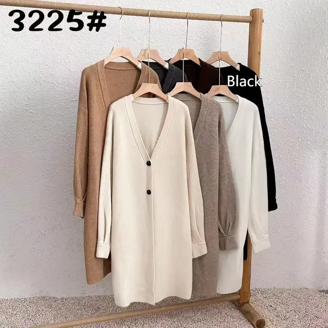 Button Solid Color Long Knitted Cardigan Sweater Coat Black - Shop at LoveMi