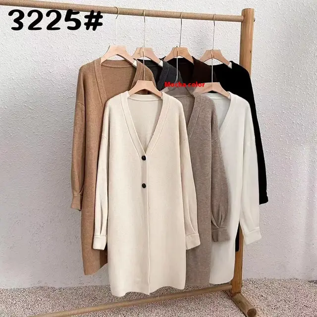 Button Solid Color Long Knitted Cardigan Sweater Coat Mocha Color - Shop at LoveMi