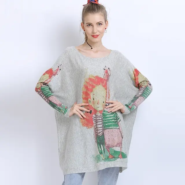 European And American Leisure Cartoon Animal Knitted Pullover Top Gray - Shop at LoveMi