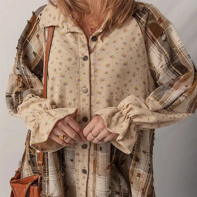Oatmeal Bohemian Floral Plaid Top Oatmeal - Shop at LoveMi