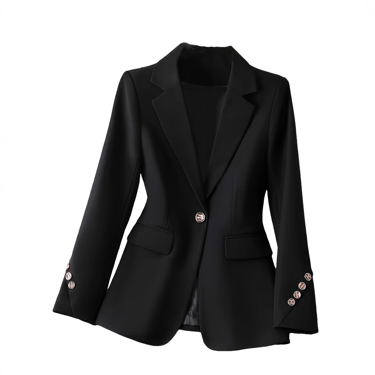 Fashion Long Sleeve Women's Suit Jacket Fashion Buttons - Black