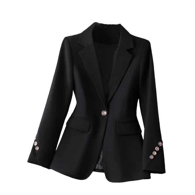 Fashion Long Sleeve Women's Suit Jacket Fashion Buttons Black - Shop at LoveMi