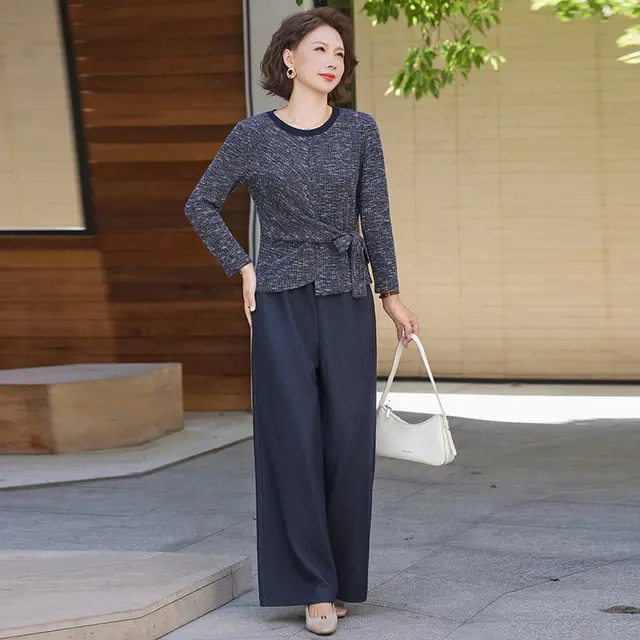 Fashion Temperament Youthful looking Waist controlled Slimming Long Sleeve Two piece Set Navy Blue - Shop at LoveMi