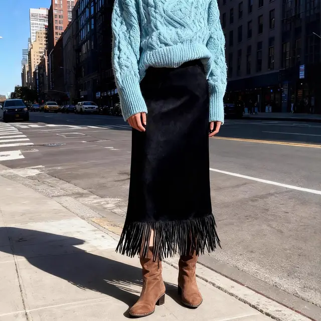 Women's Fashionable Elegant Long Suede Skirt Comfortable Slim Fit Black - Shop at LoveMi