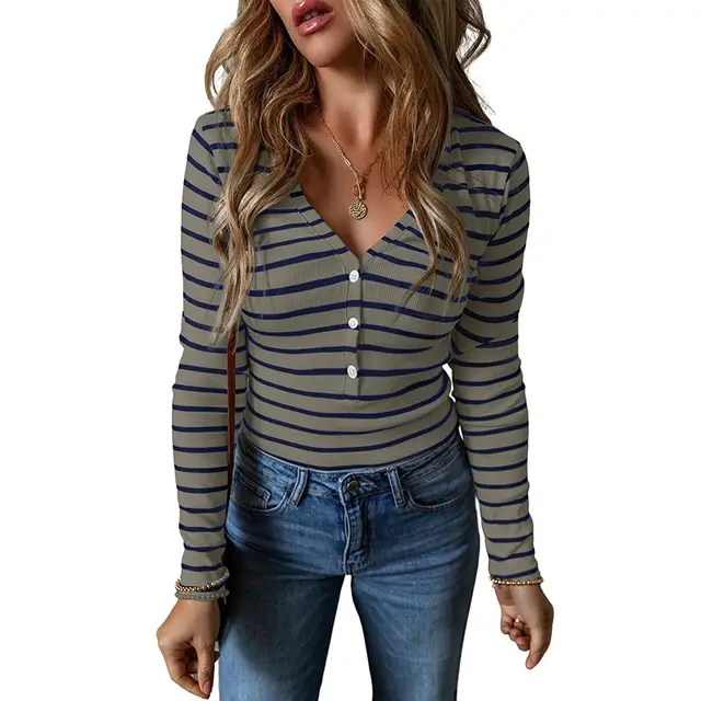Women's Polyester Striped Long sleeved Top P5011 - Shop at LoveMi