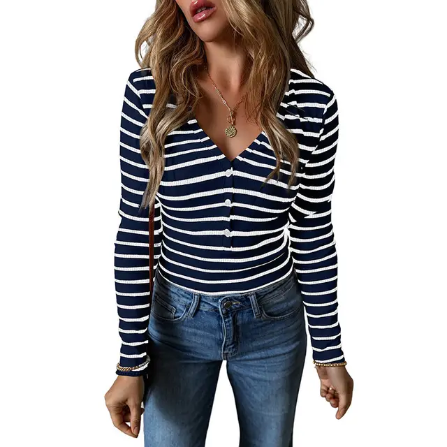 Women's Polyester Striped Long sleeved Top P519 - Shop at LoveMi