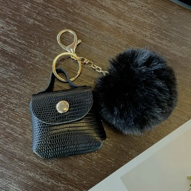 Ins Internet Celebrity Fur Ball Keychain Bag Ornaments Black - Shop at LoveMi