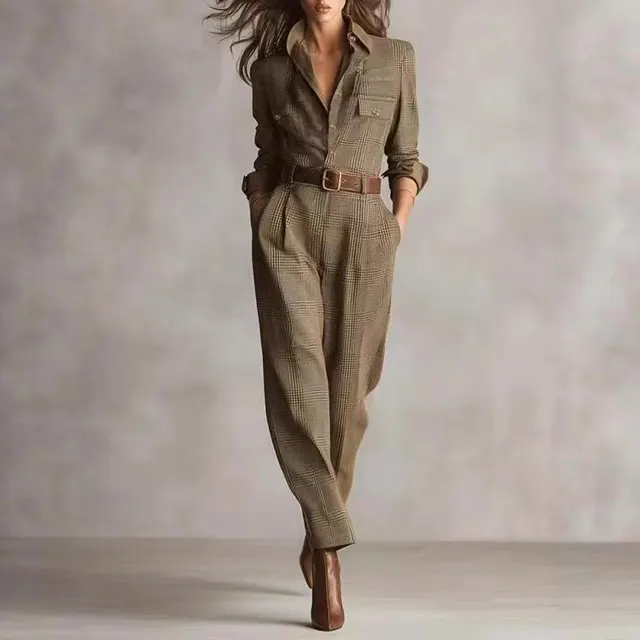 Women's Spring And Autumn Chic Plaid Jumpsuit Plaid - Shop at LoveMi
