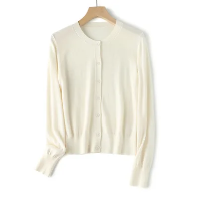 Commuting Easy to match Solid Color Shoulder Knitted Sweater Beige - Shop at LoveMi