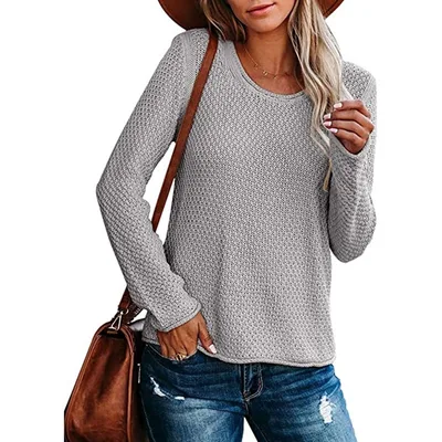Loose Solid Color Knitted Bottoming Shirt For Women Gray - Shop at LoveMi