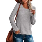 Loose Solid Color Knitted Bottoming Shirt For Women - Gray