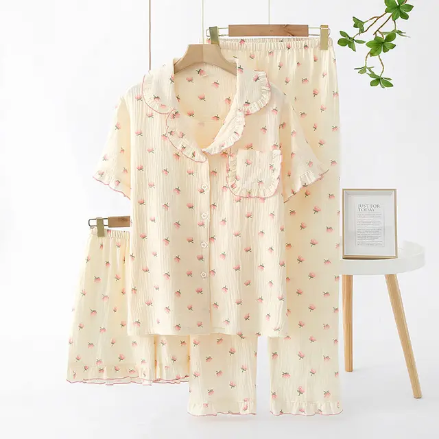 Women's Crepe Cotton Yarn Fashion Three piece Set Wooden Ear Collar Kapok - Shop at LoveMi