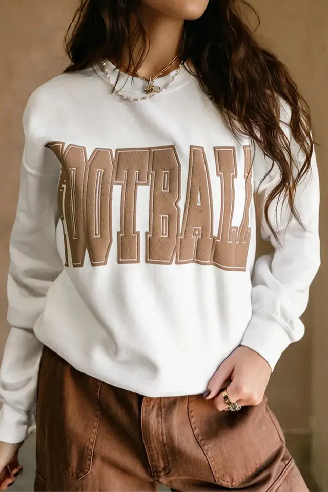 Light Grey FOOTBALL 3D Letter Graphic Crew Neck Sweatshirt White - Shop at LoveMi