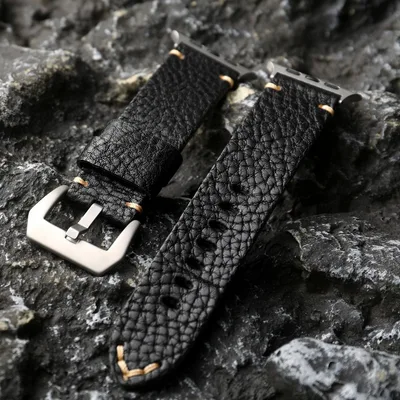Fashion Top Layer Cow Leather Watch Strap Black Silver Buckle - Shop at LoveMi