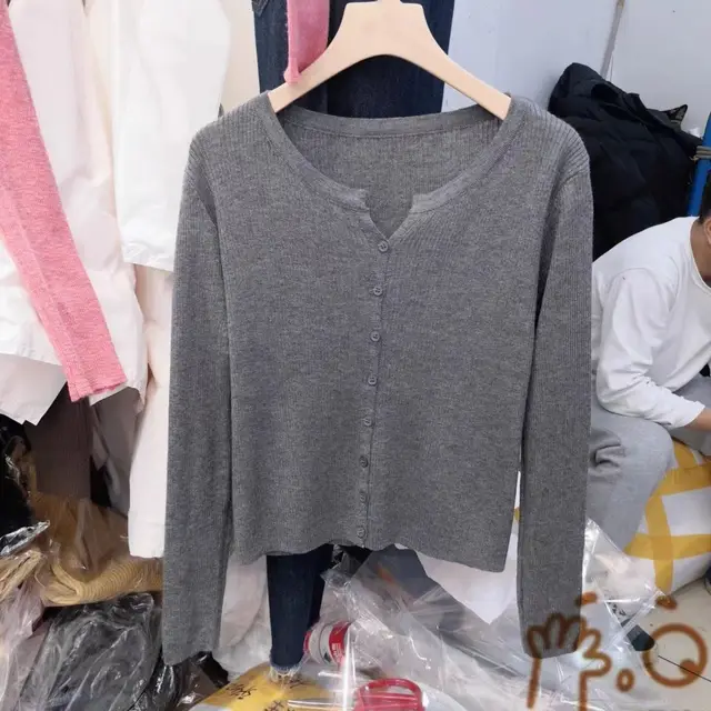 Autumn And Winter V neck Knitwear Women's Thin Long Sleeve Gray - Shop at LoveMi