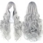 Pure Color All-matching COS Long Curly High-temperature Fiber Wig - Silver Gray