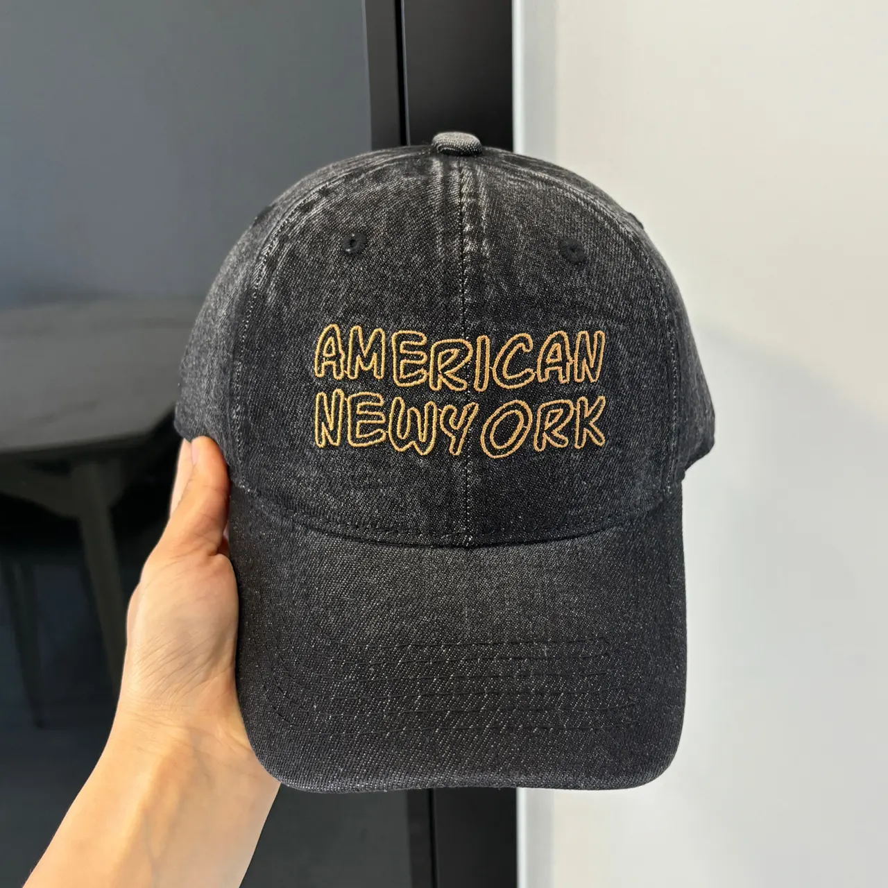 American Retro Washed Denim Peaked Cap Female Korean Style - Black