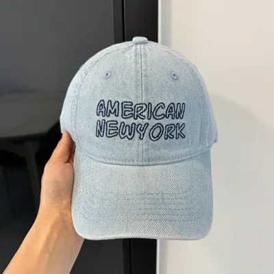 American Retro Washed Denim Peaked Cap Female Korean Style Light Blue - Shop at LoveMi