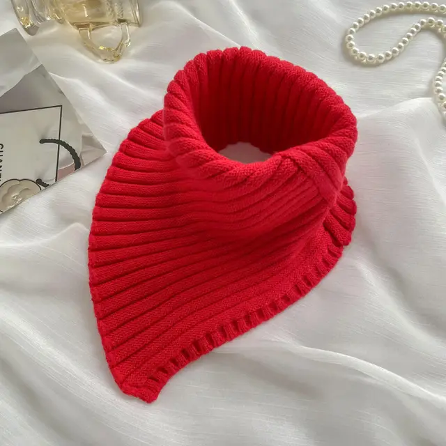 Knitting Bandana Versatile Pure Color Warm Keeping Neck Protector Positive Red - Shop at LoveMi