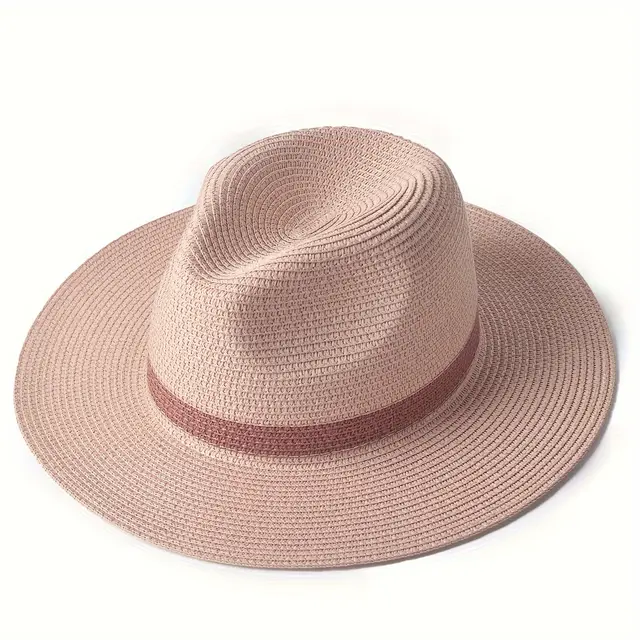 Panama Hat Summer Men's And Women's Vacation Beach Straw Hat Pink - Shop at LoveMi