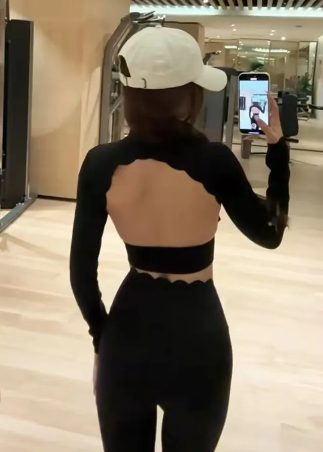 Women's Solid Color Casual Shell Lace Backless Yoga Clothing Top Black - Shop at LoveMi