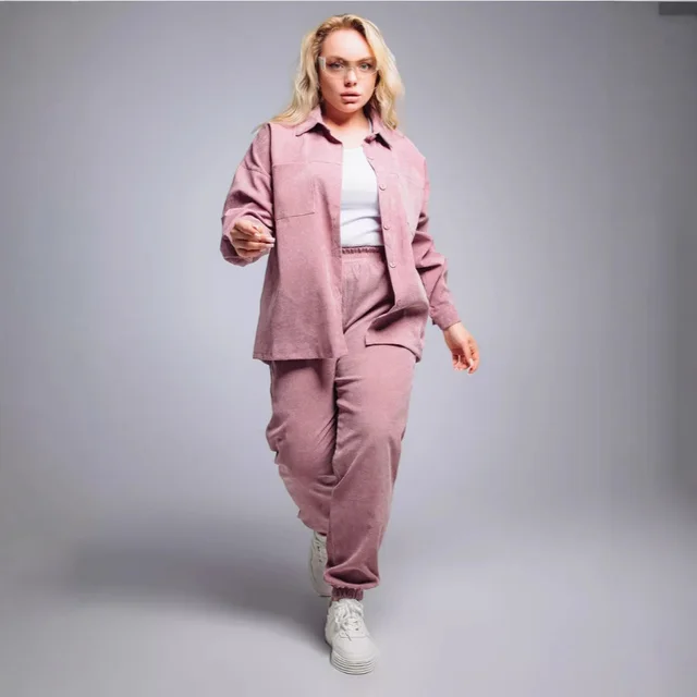 Shirt Casual Loose Corduroy Suit For Women Lotus Root Color - Shop at LoveMi