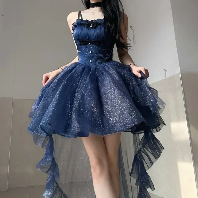 Female Leisure Star Princess Lolita Bridesmaid Dress Blue - Shop at LoveMi