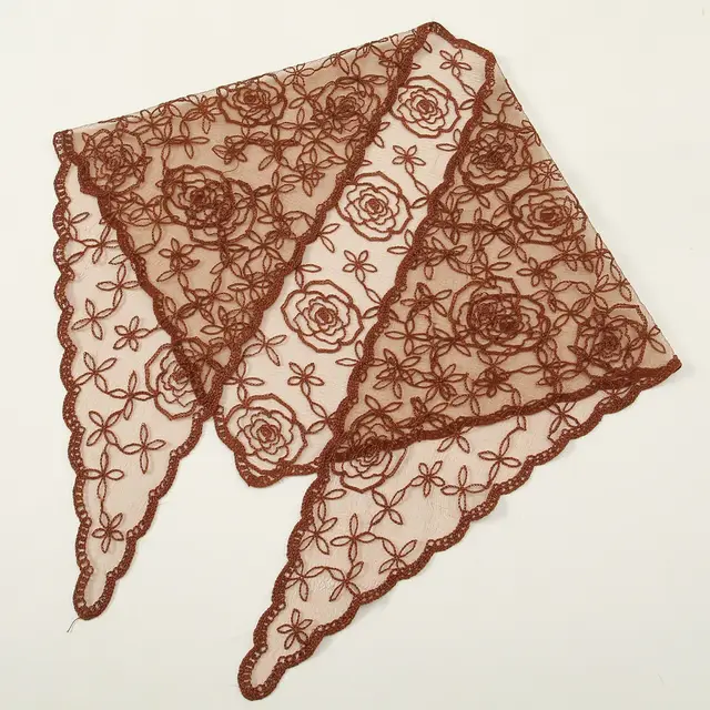 Bridal Floral Lace Triangular Binder Solid Color Veil Wedding Lace Veil Women Skin Red - Shop at LoveMi