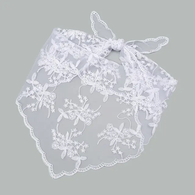 Bridal Floral Lace Triangular Binder Solid Color Veil Wedding Lace Veil Women White - Shop at LoveMi