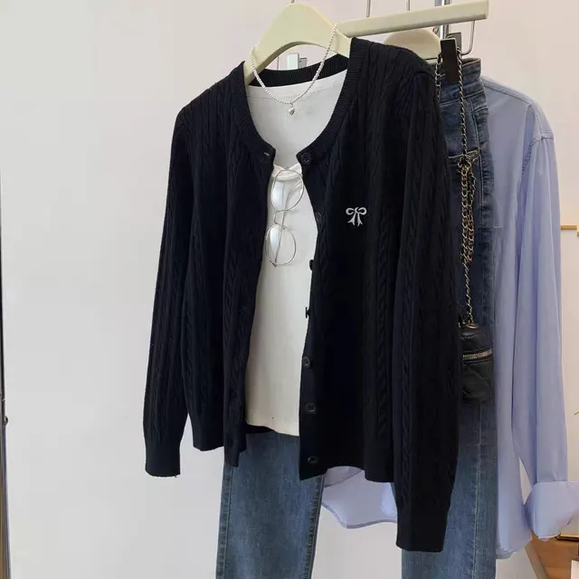 Women's Knitted Cardigan Autumn Outerwear Sweater Black - Shop at LoveMi