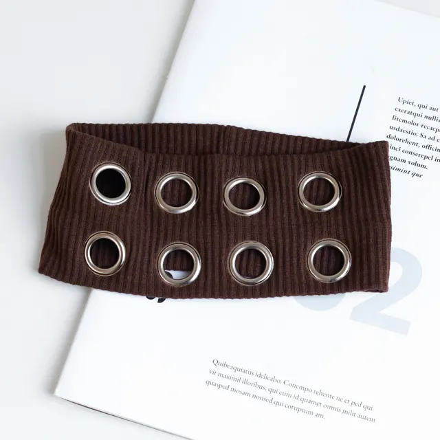 Metal Round Hole Hollow Out Elastic Ribbon Vintage Headwear Dark Coffee Color - Shop at LoveMi