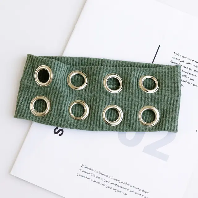 Metal Round Hole Hollow Out Elastic Ribbon Vintage Headwear Green - Shop at LoveMi
