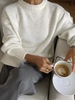 Loose And Lazy Style Wool Loose Knitted Sweater - Beige