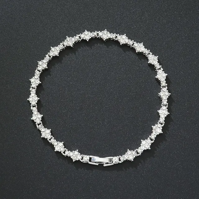 Flower shaped Cross Tennis Chain Bracelet Silver - Shop at LoveMi