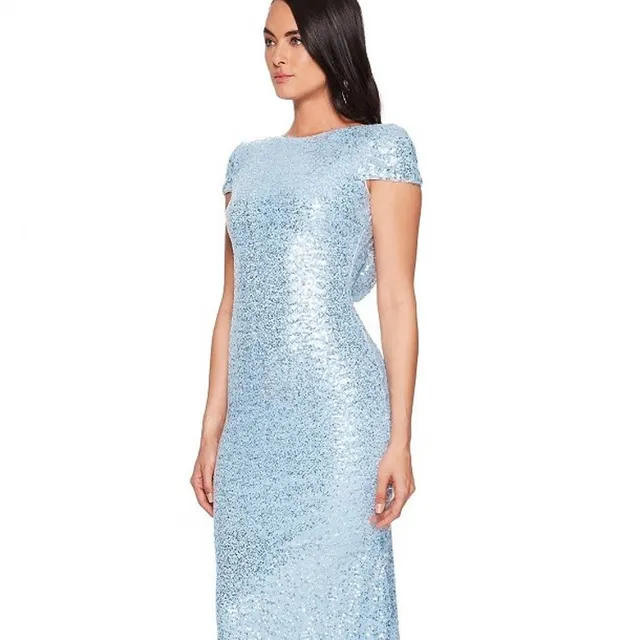 New Full Sequined Long Backless Sheath Women's Dress Light Blue - Shop at LoveMi