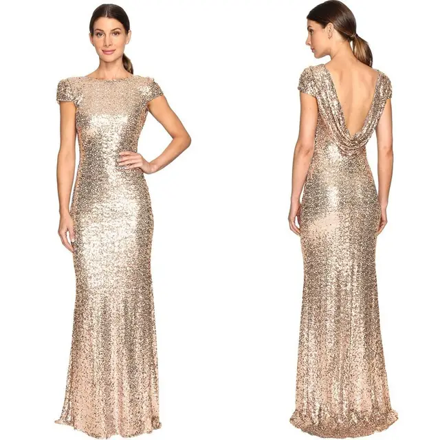 New Full Sequined Long Backless Sheath Women's Dress Rose Gold - Shop at LoveMi