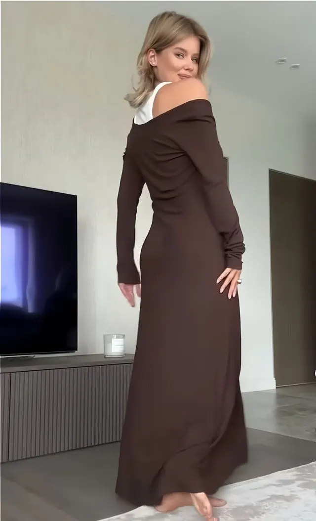 T shirt Dress Women's Real Shot Modal Fake Two Pieces Brown - Shop at LoveMi