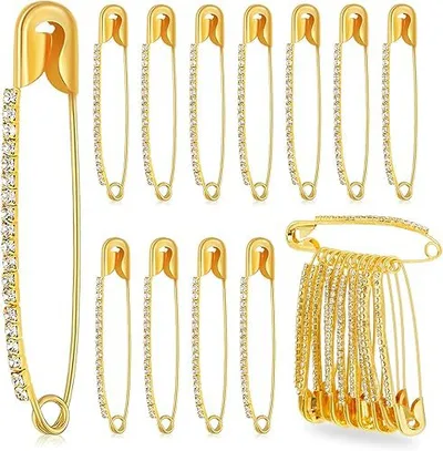Headscarf Anti exposure Scarf Buckle Diamond Brooch Fixed Rhinestone Pin Gold 10 Pack - Shop at LoveMi