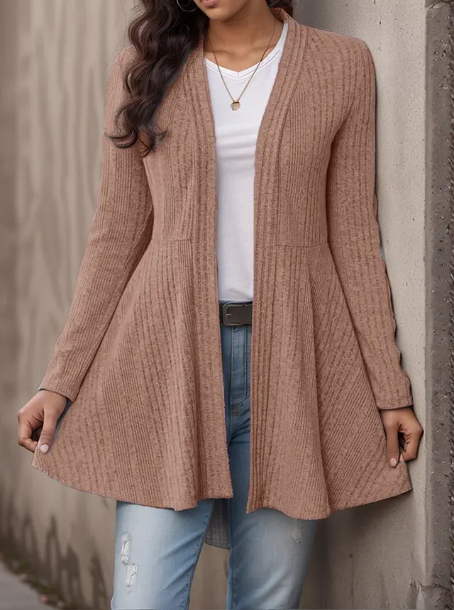 Women's Sunken Stripe Brushed Cardigan Casual Top Watermelon Red - Shop at LoveMi