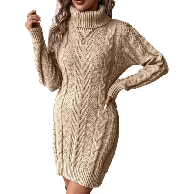 Twist Elegant Fashion High Collar Women's Plus Size Dress Khaki - Shop at LoveMi