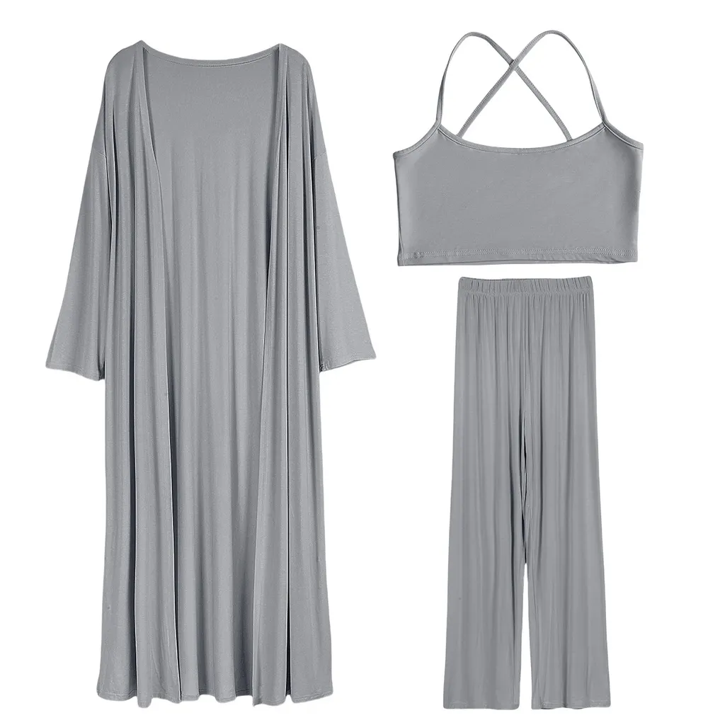 Women's Casual Long-sleeved Cardigan High-waisted Trousers Vest - Grey