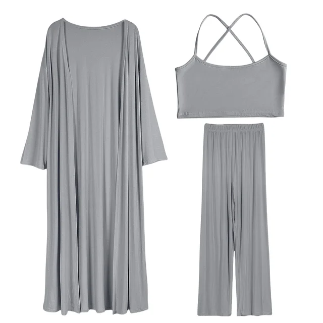 Women's Casual Long sleeved Cardigan High waisted Trousers Vest Gray - Shop at LoveMi